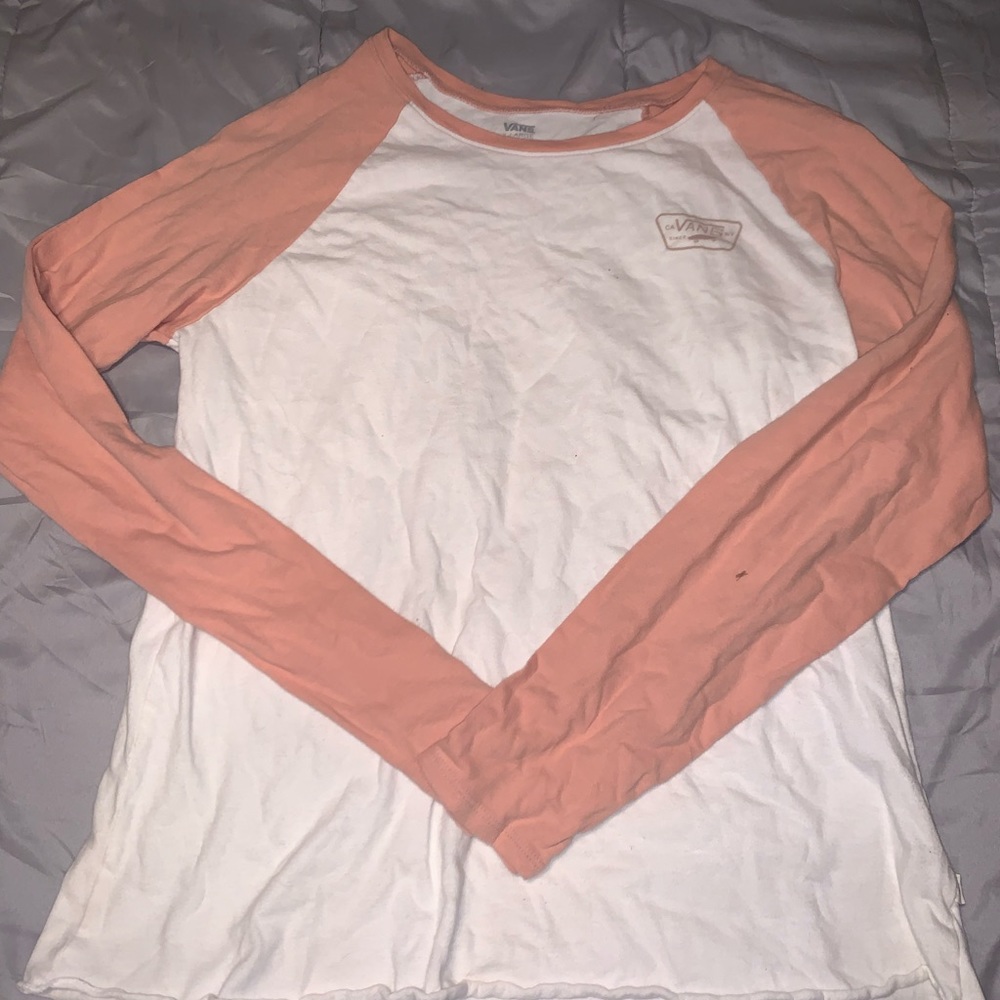 pink and white vans long sleeve
